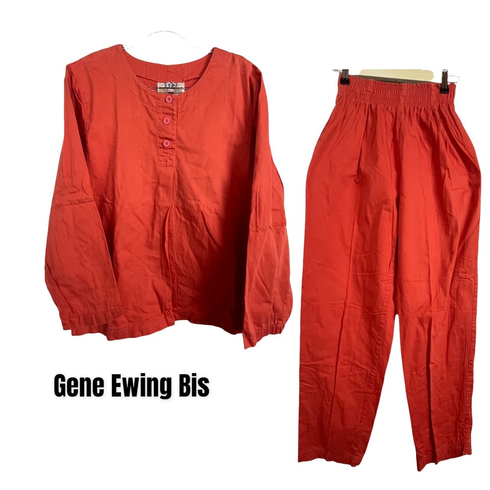 Vintage Bis‎ Bis Gene Ewing Wrinkled Rich Denim 2-Piece Pant Set Size S Orange